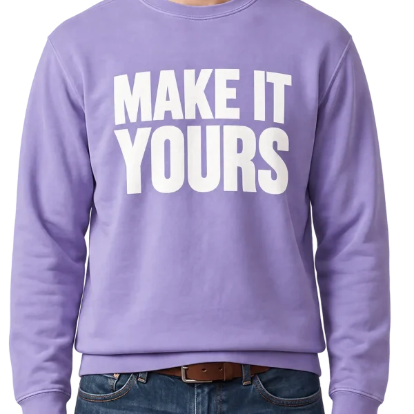 Custom Comfort Colors Crewneck Sweatshirt - Violet custom print example; your uploaded design replaces the example artwork