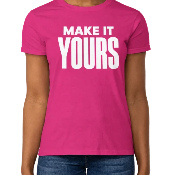 Custom Gildan Ultra Cotton Women’s T-shirt - Heliconia custom print example; your uploaded design replaces the example artwork