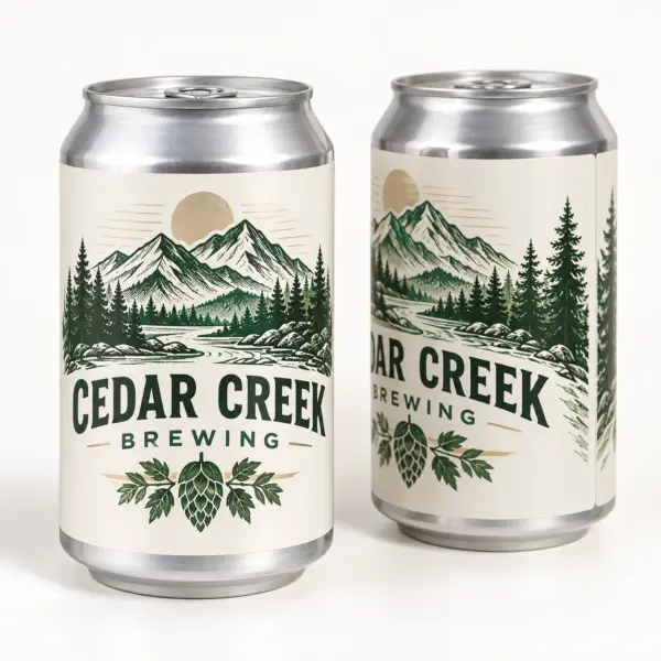 Custom printed white labels applied to silver brite cans