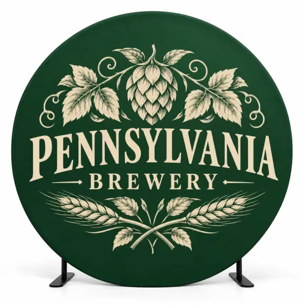 Illustrative custom brewery branding on Roundbackdrop