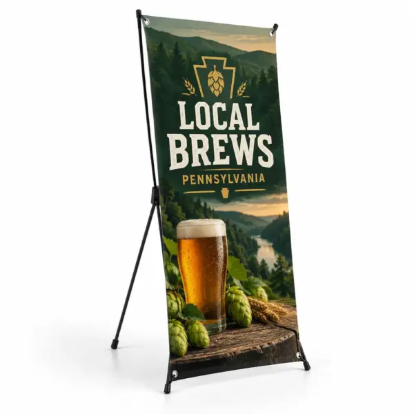 Illustrative custom brewery branding on Xstand