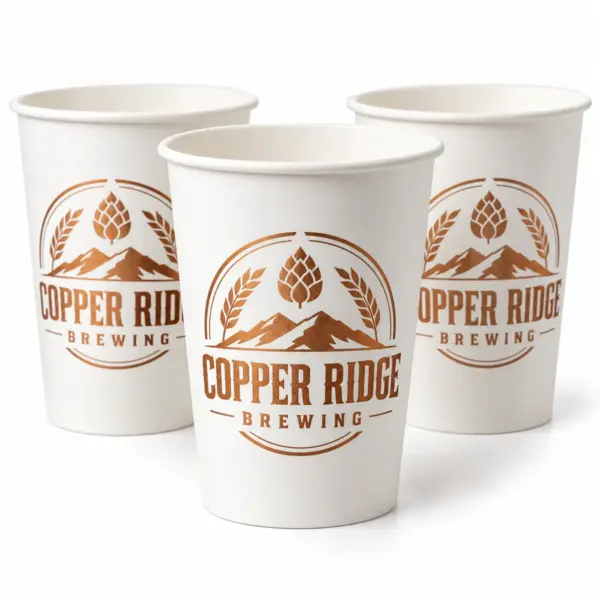 Custom Brewery Paper Cups – 1-Color Metallic Printing with printed brewery logo sample