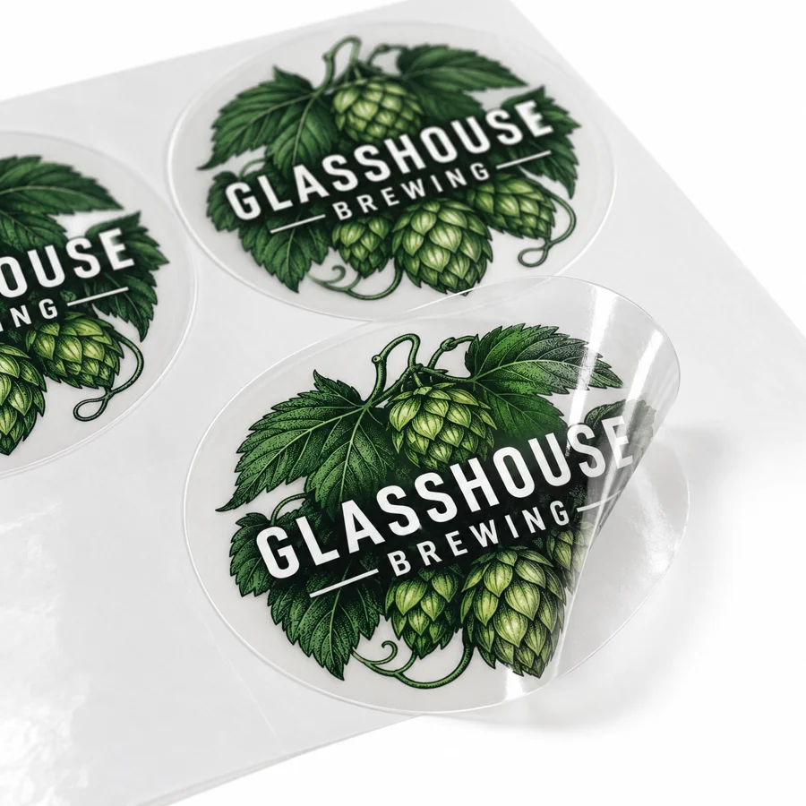 Custom Brewery Clear Stickers with illustrative custom brewery artwork