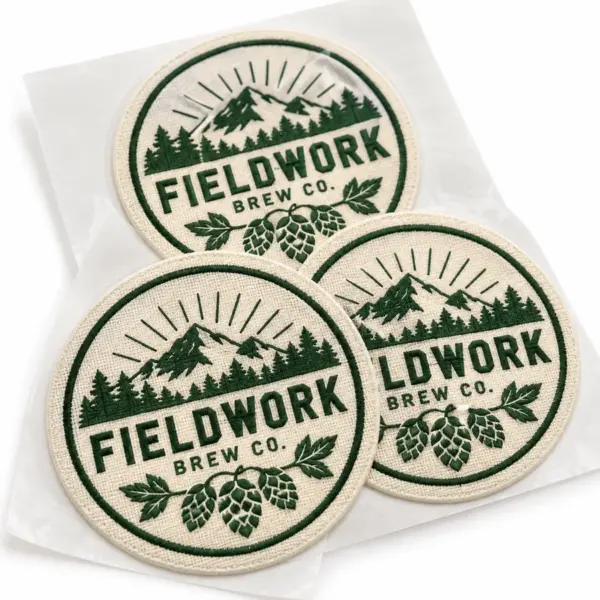 Custom Brewery Fabric Stickers with illustrative custom brewery artwork