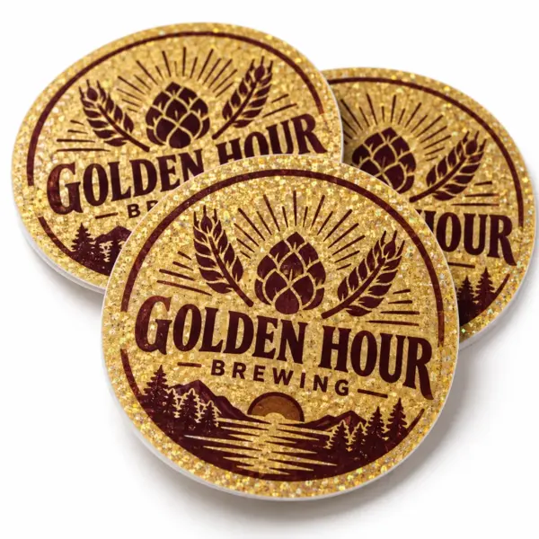 Custom Brewery Glitter Stickers with illustrative custom brewery artwork