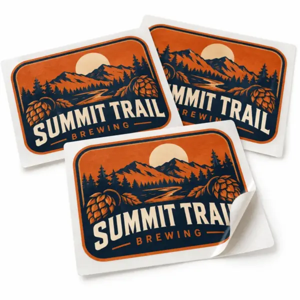 Custom Brewery Rounded Corner Stickers with illustrative custom brewery artwork