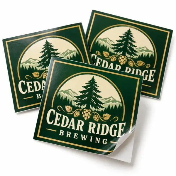 Custom Brewery Square Stickers with illustrative custom brewery artwork