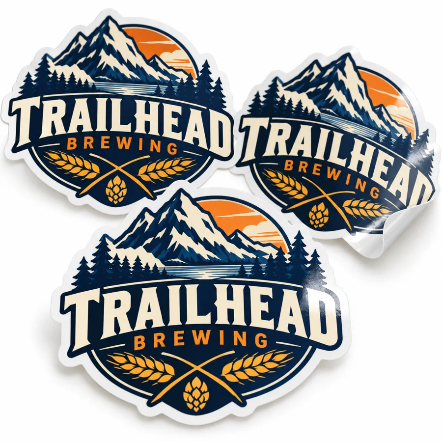 Custom Brewery Vinyl Stickers with illustrative custom brewery artwork